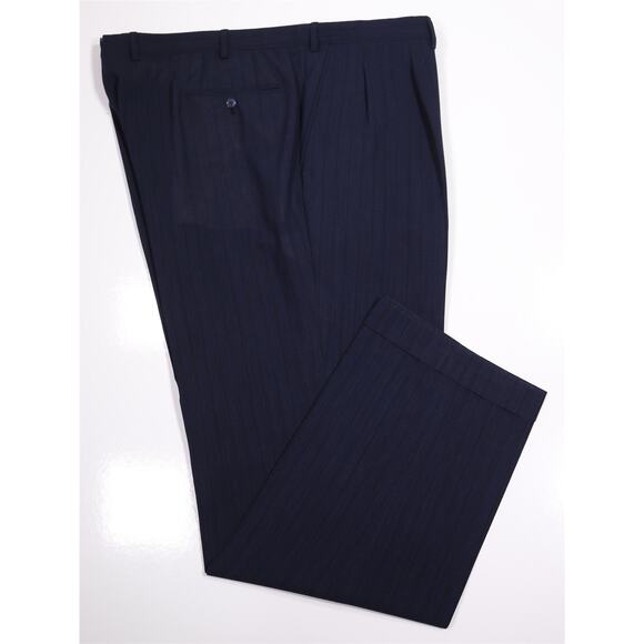Brioni Custom Navy Blue Striped Pleated Wool Dress Pants Trousers 42x32 - Picture 1 of 8